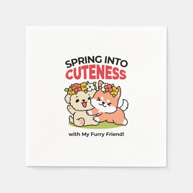 Spring Into Cuteness – Adorable Dog Illustration  Napkins (Front)