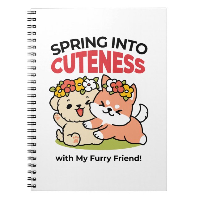 Spring Into Cuteness – Adorable Dog Illustration  Notebook (Front)