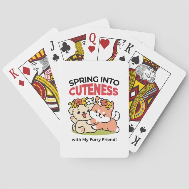 Spring Into Cuteness – Adorable Dog Illustration  Poker Cards (Back)
