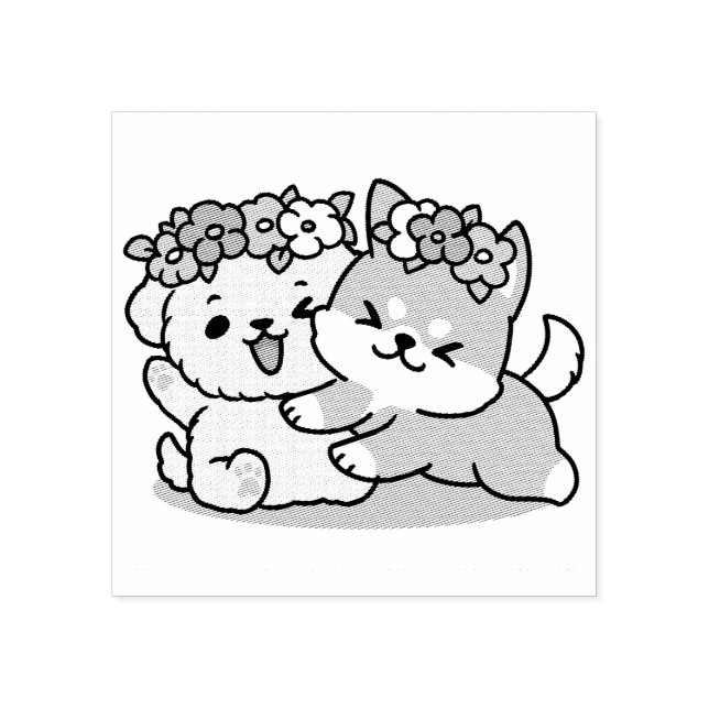 Spring Into Cuteness – Adorable Dog Illustration  Rubber Stamp (Imprint)