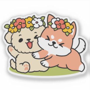 Spring Into Cuteness – Adorable Dog Illustration  Sticker
