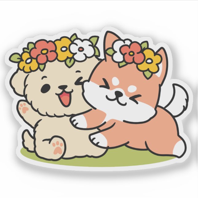 Spring Into Cuteness – Adorable Dog Illustration  Sticker (Front)