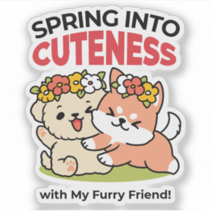 Spring Into Cuteness – Adorable Dog Illustration  Sticker