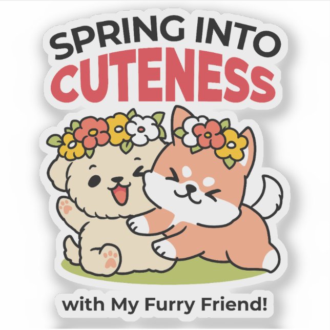 Spring Into Cuteness – Adorable Dog Illustration  Sticker (Front)