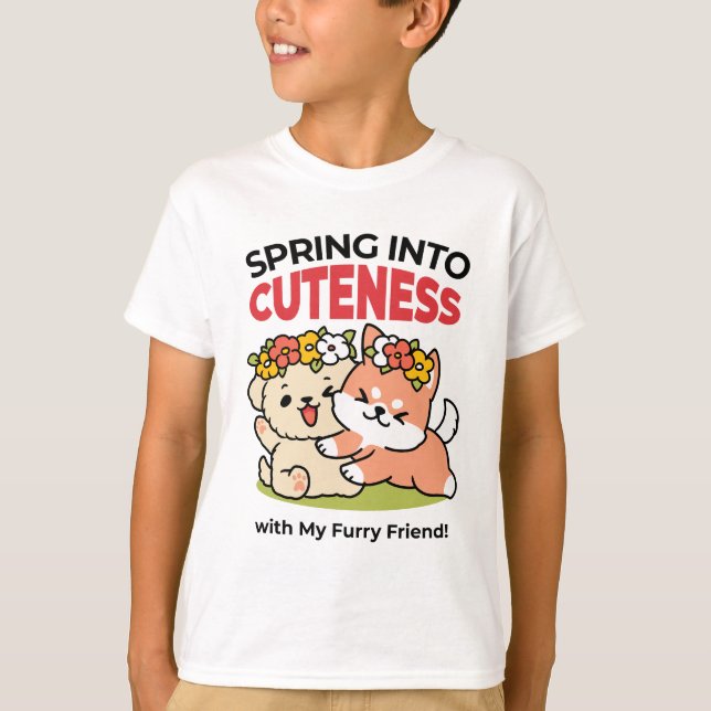 Spring Into Cuteness – Adorable Dog Illustration  T-Shirt (Front)