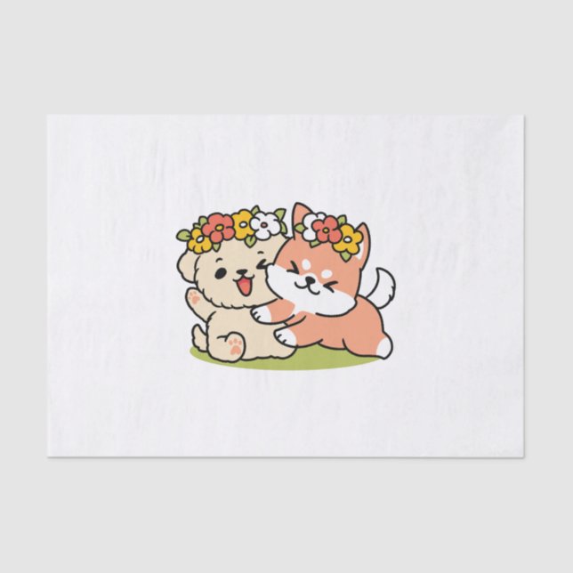 Spring Into Cuteness – Adorable Dog Illustration  Tissue Paper (Front)