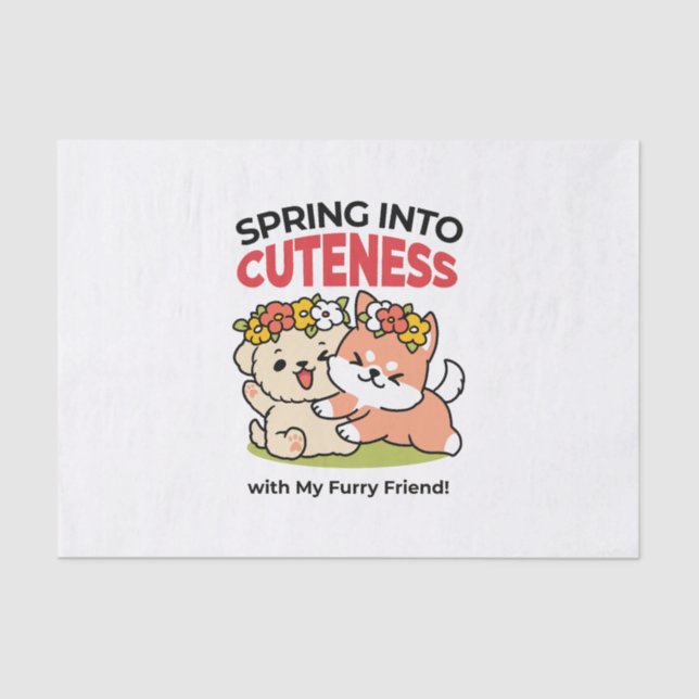 Spring Into Cuteness – Adorable Dog Illustration  Tissue Paper (Front)