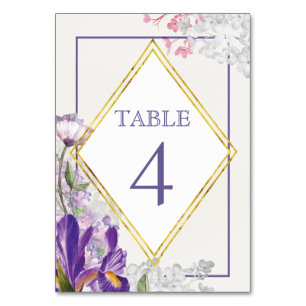 Spring Iris Floral Watercolor Table Number