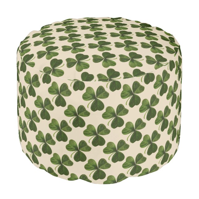 Spring Irish Green Shamrock Pattern Pouf (Angled Front)