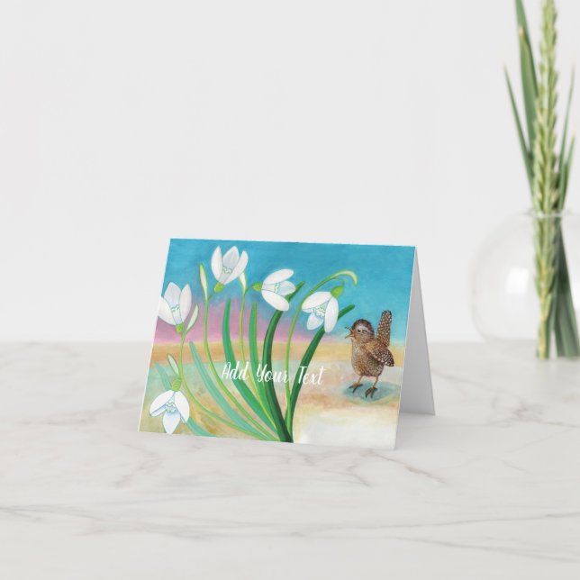 Spring is coming - Wren bird & snowdrops Custom  Card (Front)