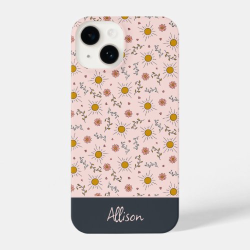 Spring is Here Blush Pink Monogram Add Your Name iPhone 14 Case