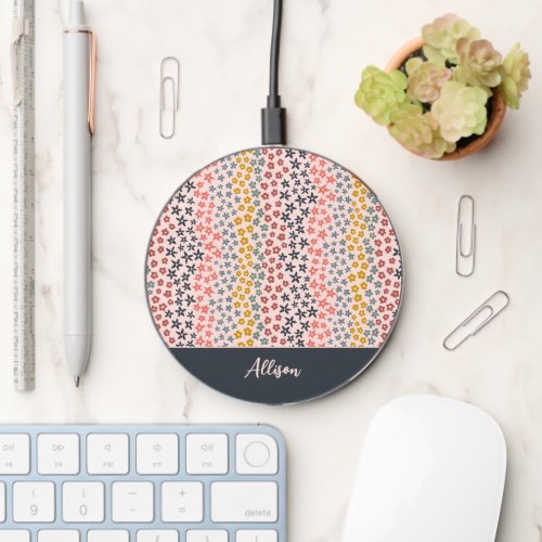 Spring is Here Blush Pink Monogram Add Your Name Wireless Charger