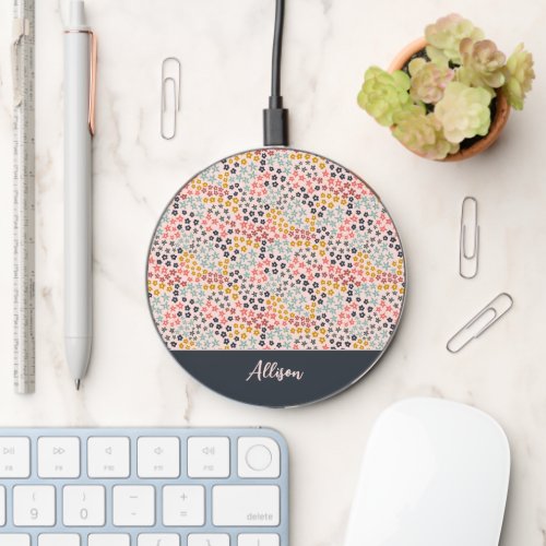 Spring is Here Blush Pink Monogram Add Your Name Wireless Charger