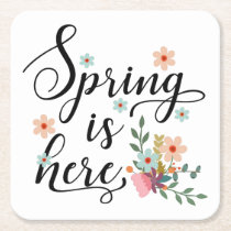 spring is here square paper coaster