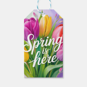 "Spring is Here" Tulip Bouquet Illustration Gift Tags