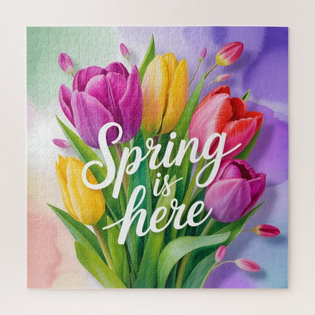 "Spring is Here" Tulip Bouquet Illustration Jigsaw Puzzle (Vertical)
