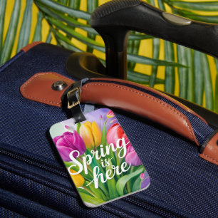 "Spring is Here" Tulip Bouquet Illustration Luggage Tag
