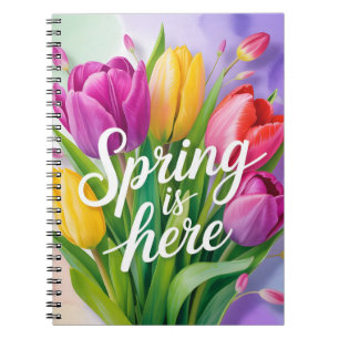 "Spring is Here" Tulip Bouquet Illustration Notebook