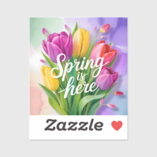 "Spring is Here" Tulip Bouquet Illustration Sticker