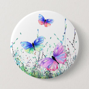 Spring Joy - Colorful Butterflies Flying in Nature Button