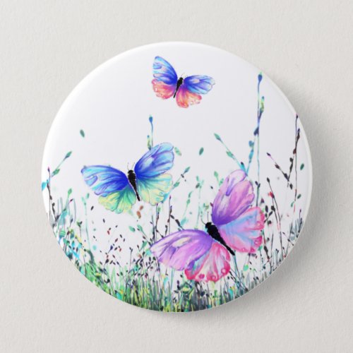 Spring Joy _ Colorful Butterflies Flying in Nature Button