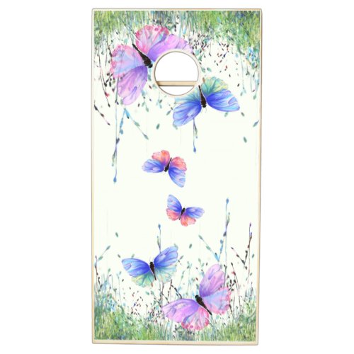 Spring Joy _ Colorful Butterflies Flying in Nature Cornhole Set
