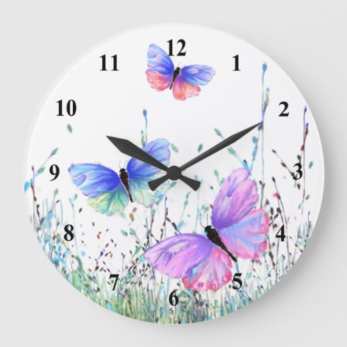 Spring Joy _ Colorful Butterflies Flying in Nature Large Clock
