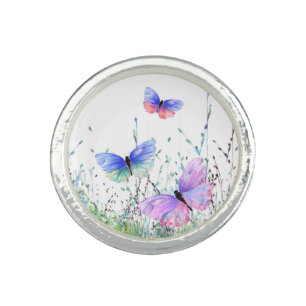Spring Joy - Colorful Butterflies Flying in Nature Ring