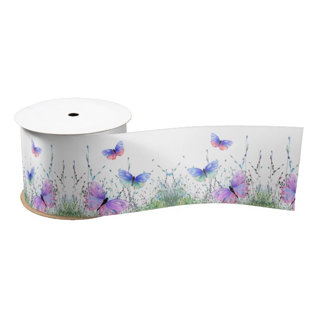 Spring Joy - Colorful Butterflies Flying in Nature Satin Ribbon (Spool)