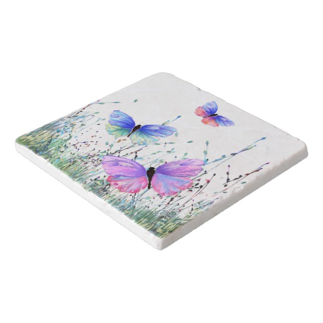 Spring Joy - Colorful Butterflies Flying in Nature Trivet (Corner)