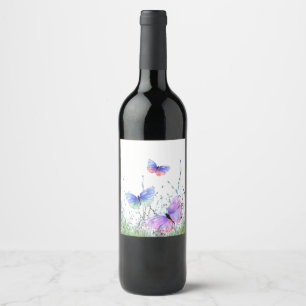 Spring Joy - Colorful Butterflies Flying in Nature Wine Label