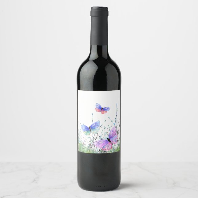 Spring Joy - Colorful Butterflies Flying in Nature Wine Label (Front)
