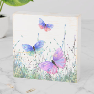 Spring Joy Colorful Butterflies Flying Wooden Box