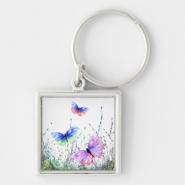 Spring Keychain Colorful Butterflies Flying (Front)