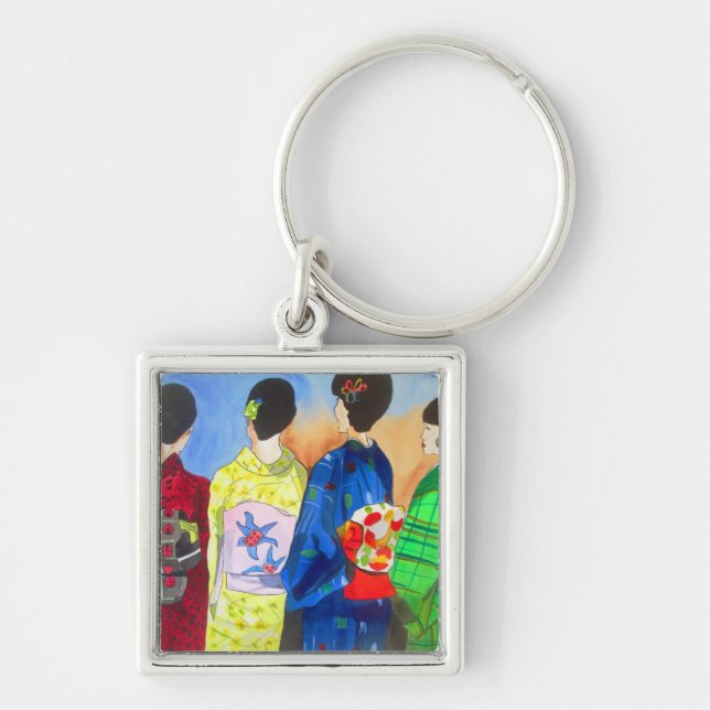 Spring kimono Japanese Geisha art Keychain (Front)