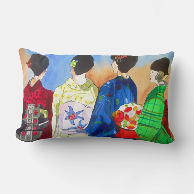 Spring kimono Japanese Geisha art Lumbar Pillow (Front)