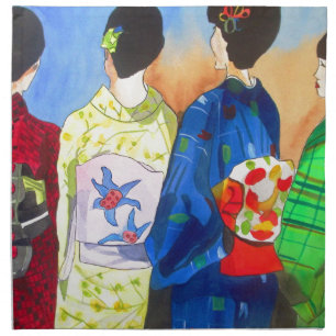 Spring kimono Japanese Geisha art Napkin
