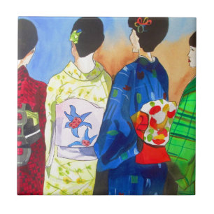 Spring kimono Japanese Geisha art Tile