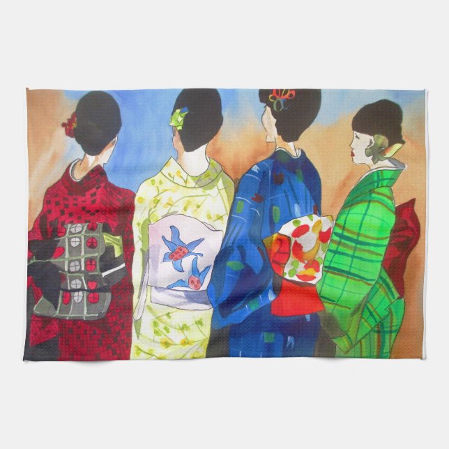Spring kimono Japanese Geisha art Towel (Horizontal)