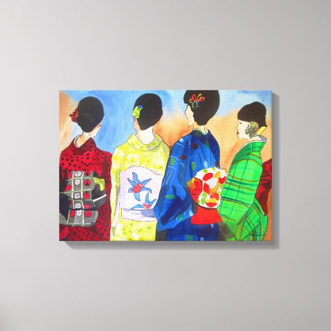 Spring Kimono Japanese Geisha watercolor art Canvas Print (Front)