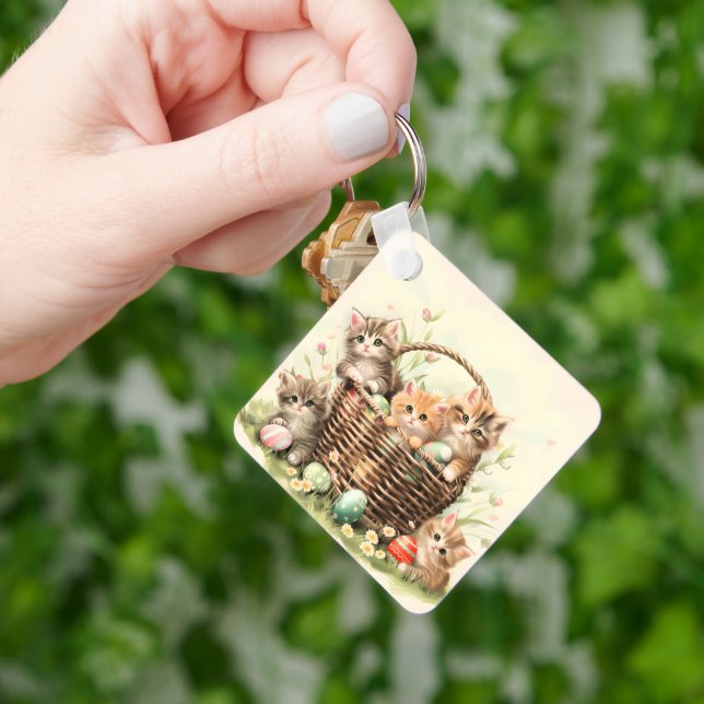 Spring Kitten Easter Basket  Keychain (Hand)