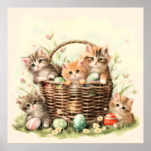 Spring Kitten Easter Basket  Poster (Front)