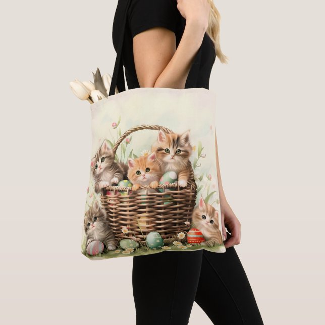 Spring Kitten Easter Basket  Tote Bag (Close Up)