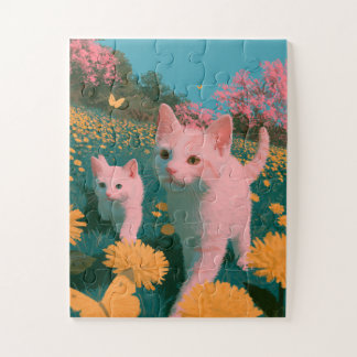 Spring Kittens in Wildflower Meadow illustration Jigsaw Puzzle