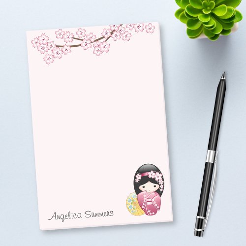 Spring Kokeshi Doll Cute Geisha Girl Pink Post_it Notes