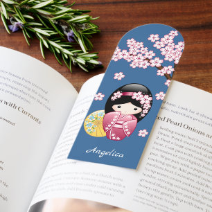Spring Kokeshi Doll Cute Japanese Geisha Blue Bookmarks