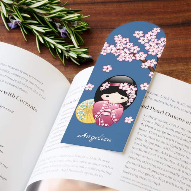 Spring Kokeshi Doll Cute Japanese Geisha Blue Bookmarks (Book)