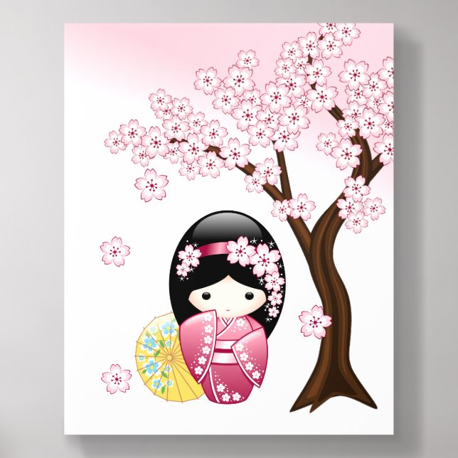 Spring Kokeshi Doll Cute Japanese Geisha Girl Acrylic Photo Tile (Front Set)