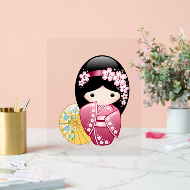 Spring Kokeshi Doll - Cute Japanese Geisha Girl Acrylic Sign (Wedding)