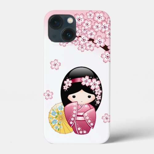 Spring Kokeshi Doll _ Cute Japanese Geisha Girl iPhone 13 Mini Case